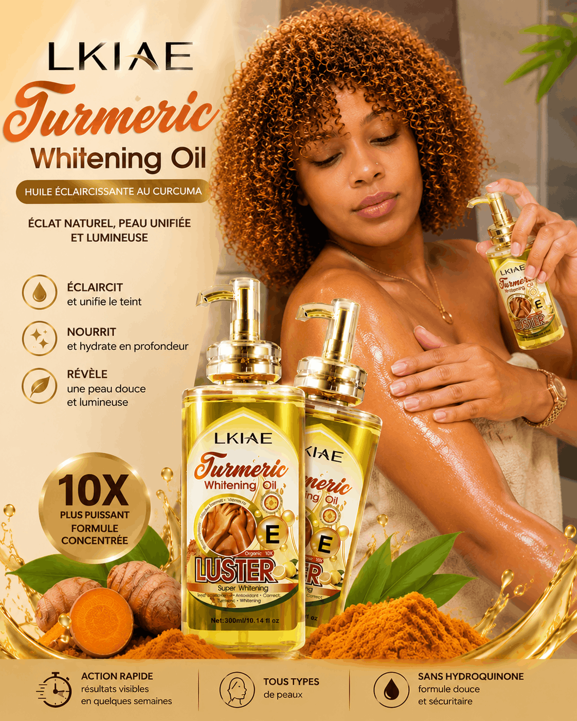 LKIAE Turmeric Whitening Oil with Vitamin E for brighter, moisturized and radiant skin