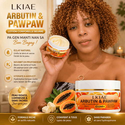 LKIAE Arbutin & Pawpaw Body Butter Lotion with Vitamin E for soft, hydrated and radiant skin