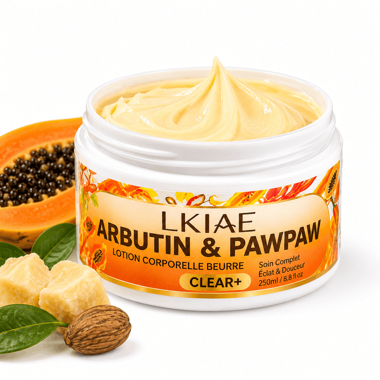 LKIAE Arbutin & Pawpaw Body Butter Lotion with Vitamin E for soft, hydrated and radiant skin